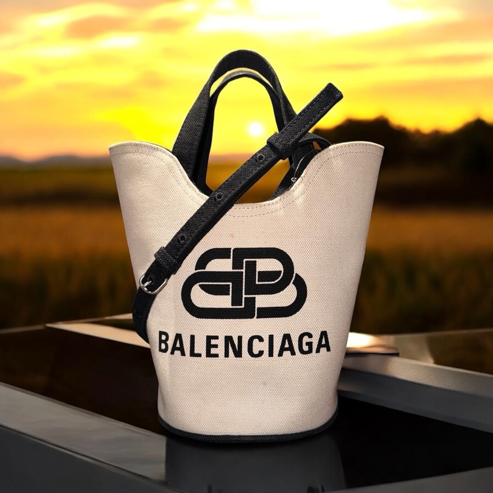 Balenciaga Black and White Wave Tote Bag
